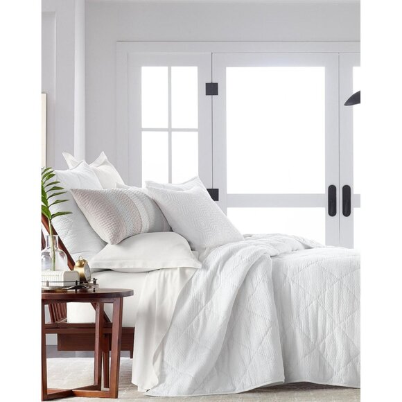 Hotel Collection Dobby Diamond 3-Piece Cotton Coverlet Set White King - Picture 5 of 8
